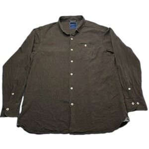 Tommy Bahama Mens Brown Print Size XL Silk Cotton Blend Button Shirt Long Sleeve
